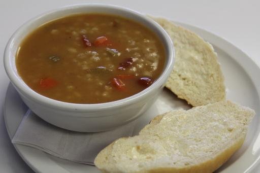 Beef Barley soup and a roll